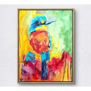 WS original little sparrow bird painting 14X11 canvas abstract modern wall art